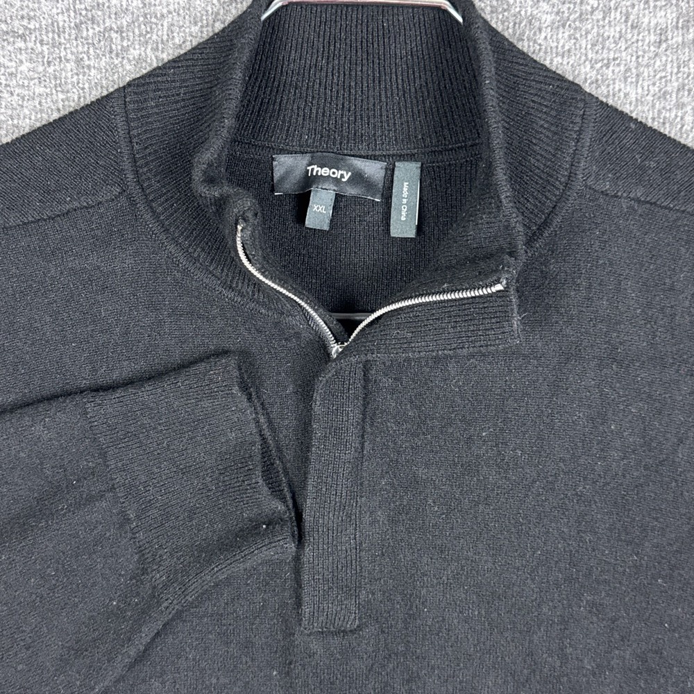 Theory‎ Hilles Sweater Mens XXL (Fits L/XL) Black 1/4 Zip Pullover 100% Cashmere